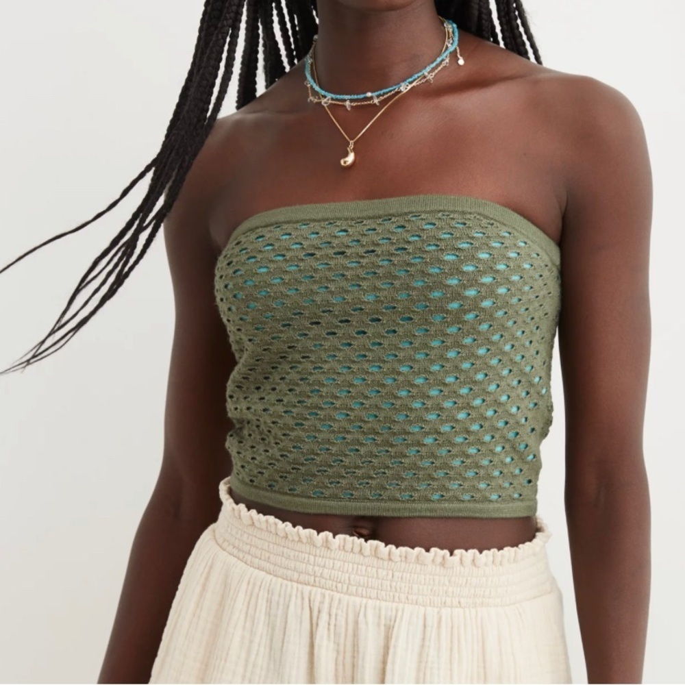 aerie Olive Green Crochet Strapless Tube Top M